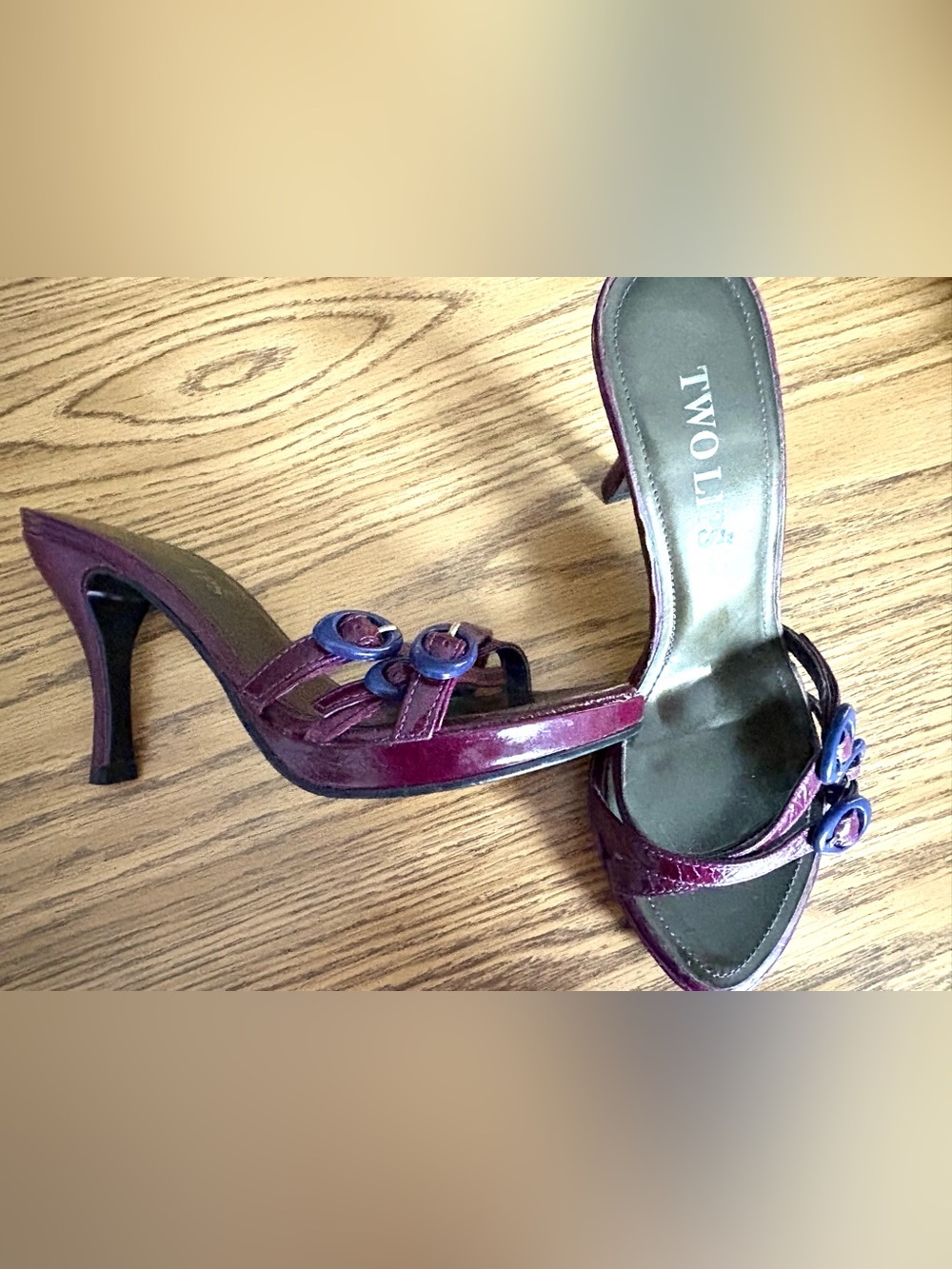 Vintage Two Lips Purple Croc Print Kitten Heel Sandals